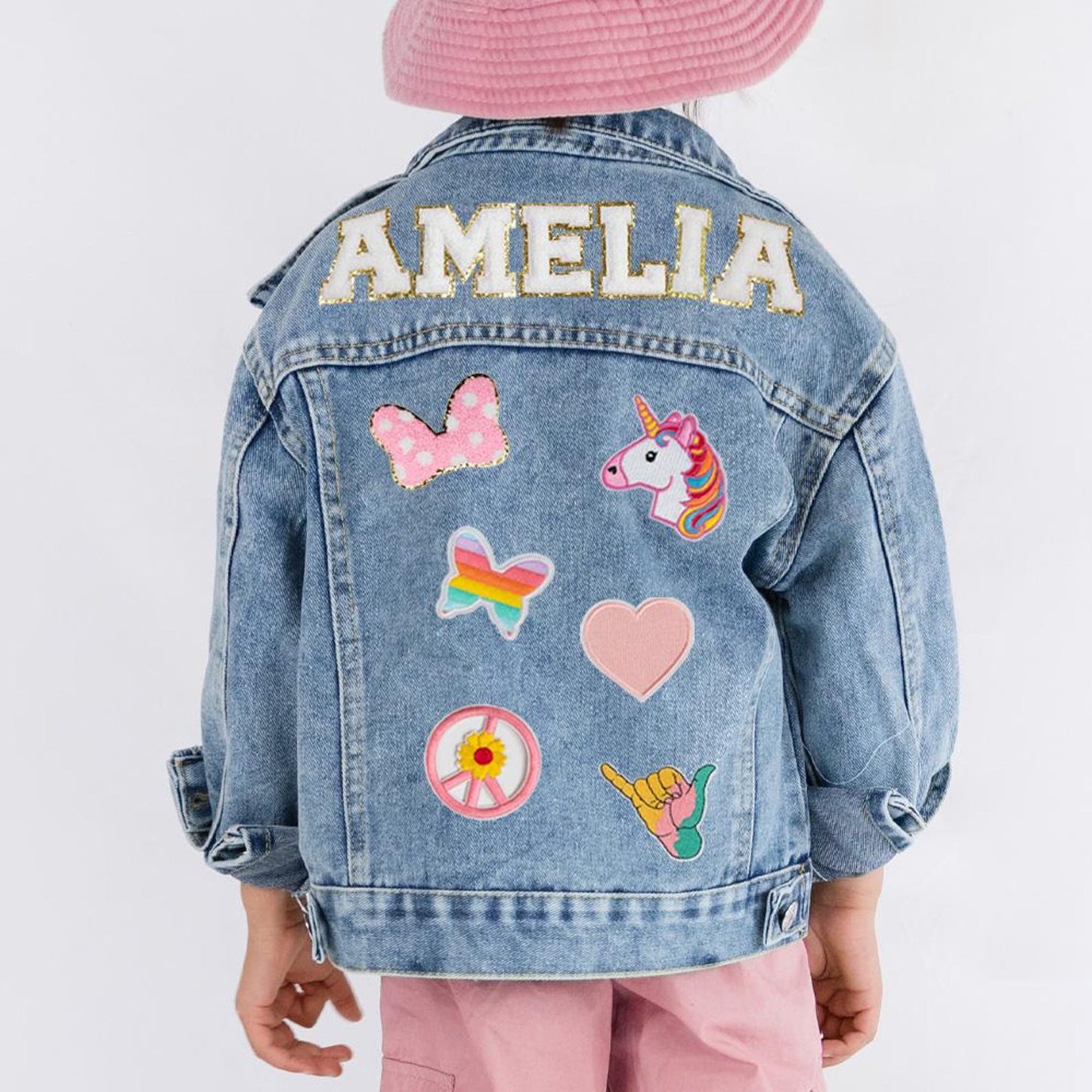 Personalized Boys & Girls Denim Jacket – Chenille Letter & Patch Custom Jean Jacket – Unique Toddler Gift for Birthdays