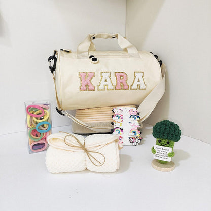Custom Embroidered Ballet Bag for Girls – Personalized Dance Duffle with Chenille Letters – Perfect Ballet & Cheerleading Gift