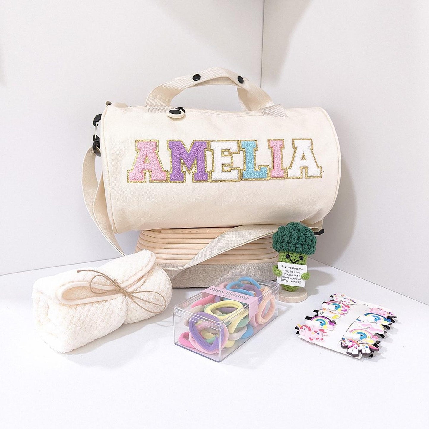 Custom Embroidered Ballet Bag for Girls – Personalized Dance Duffle with Chenille Letters – Perfect Ballet & Cheerleading Gift