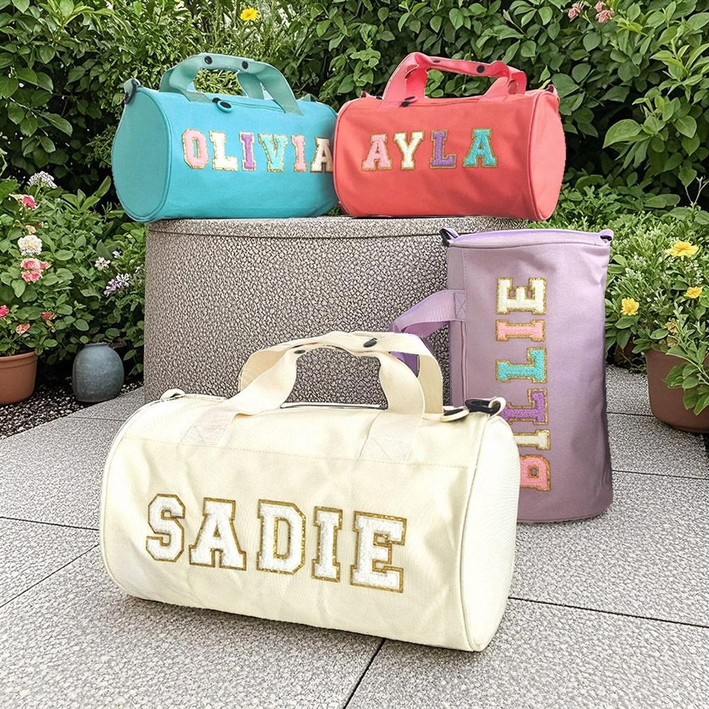 Personalized Dance Ballet Bag For Girls Personalized Duffle Bag Chenille Letter for Dancing, Gymnastic Cheer Girls Birthday Ballet Gift Bag