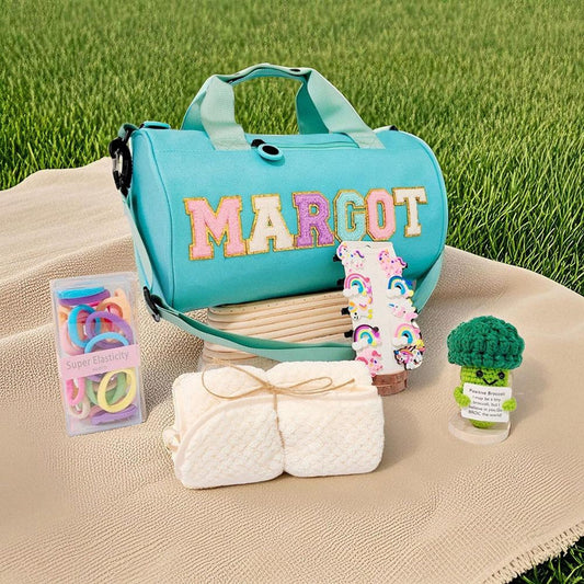 Custom Embroidered Ballet Bag for Girls – Personalized Dance Duffle with Chenille Letters – Perfect Ballet & Cheerleading Gift