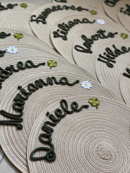 Custom Embroidered Placemats - Personalized Set of Names - Unique Housewarming, Christmas, Mother's Day Gift for Family - Washable Home Dining Decor