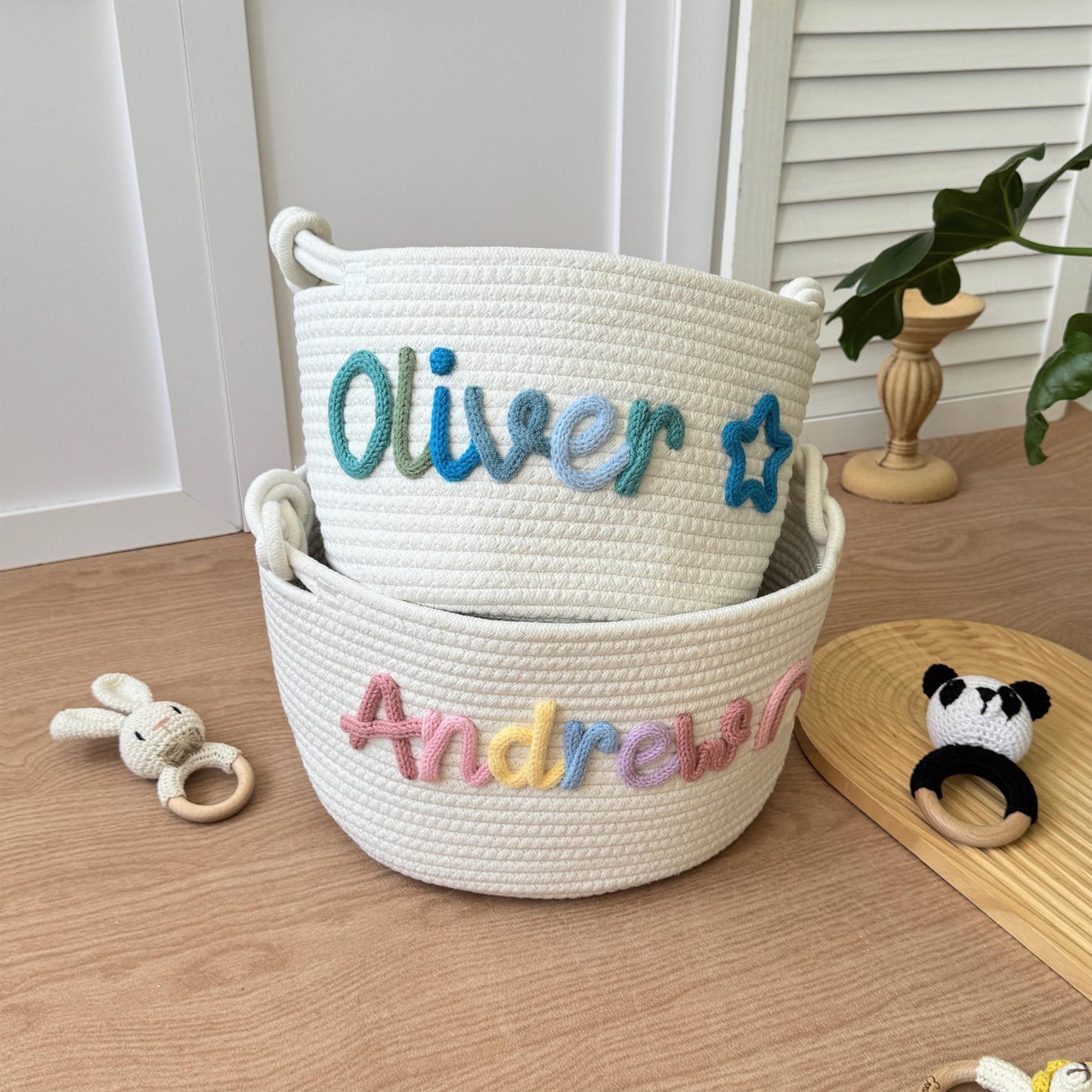 Custom Baby Gift Basket - Handmade Personalized Easter Basket - Newborn Baby Shower Gift - Organic Cotton Rope Nursery Decor - Keepsake Storage Bin
