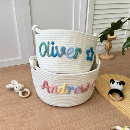 Custom Baby Gift Basket - Handmade Personalized Easter Basket - Newborn Baby Shower Gift - Organic Cotton Rope Nursery Decor - Keepsake Storage Bin
