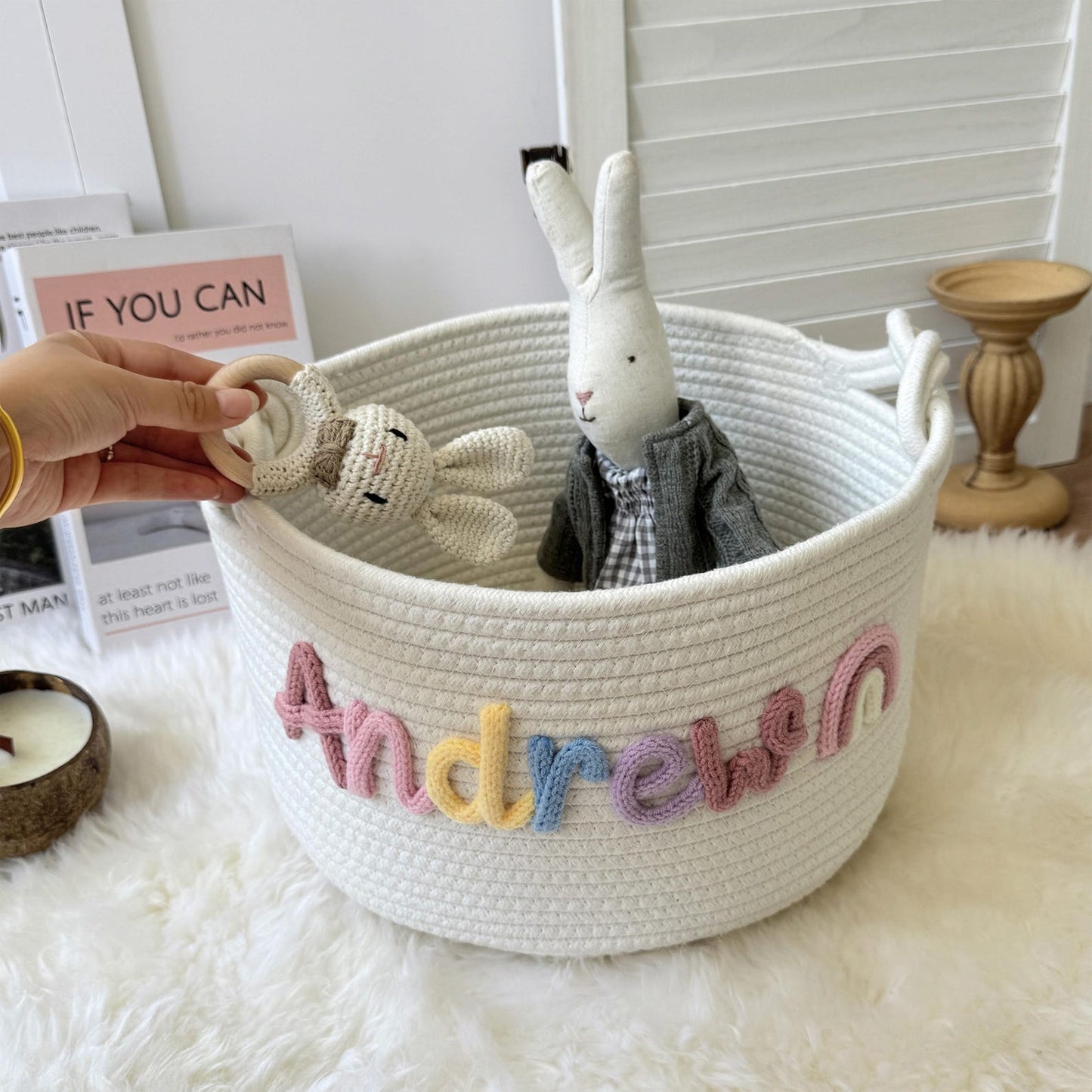 Custom Baby Gift Basket - Handmade Personalized Easter Basket - Newborn Baby Shower Gift - Organic Cotton Rope Nursery Decor - Keepsake Storage Bin