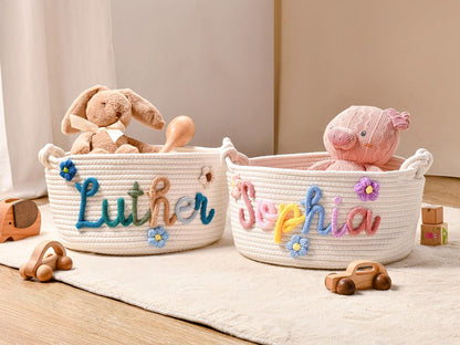 The Perfect All-in-One Baby Shower Gift: Personalized Rope Cotton Basket | Toy Storage & Nursery Organizer