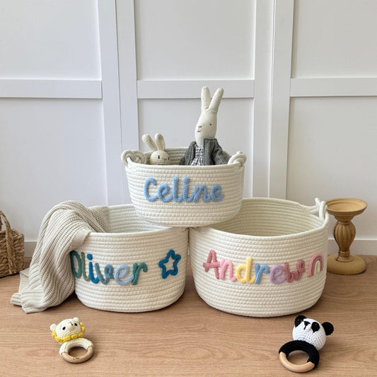 Custom Baby Gift Basket - Handmade Personalized Easter Basket - Newborn Baby Shower Gift - Organic Cotton Rope Nursery Decor - Keepsake Storage Bin