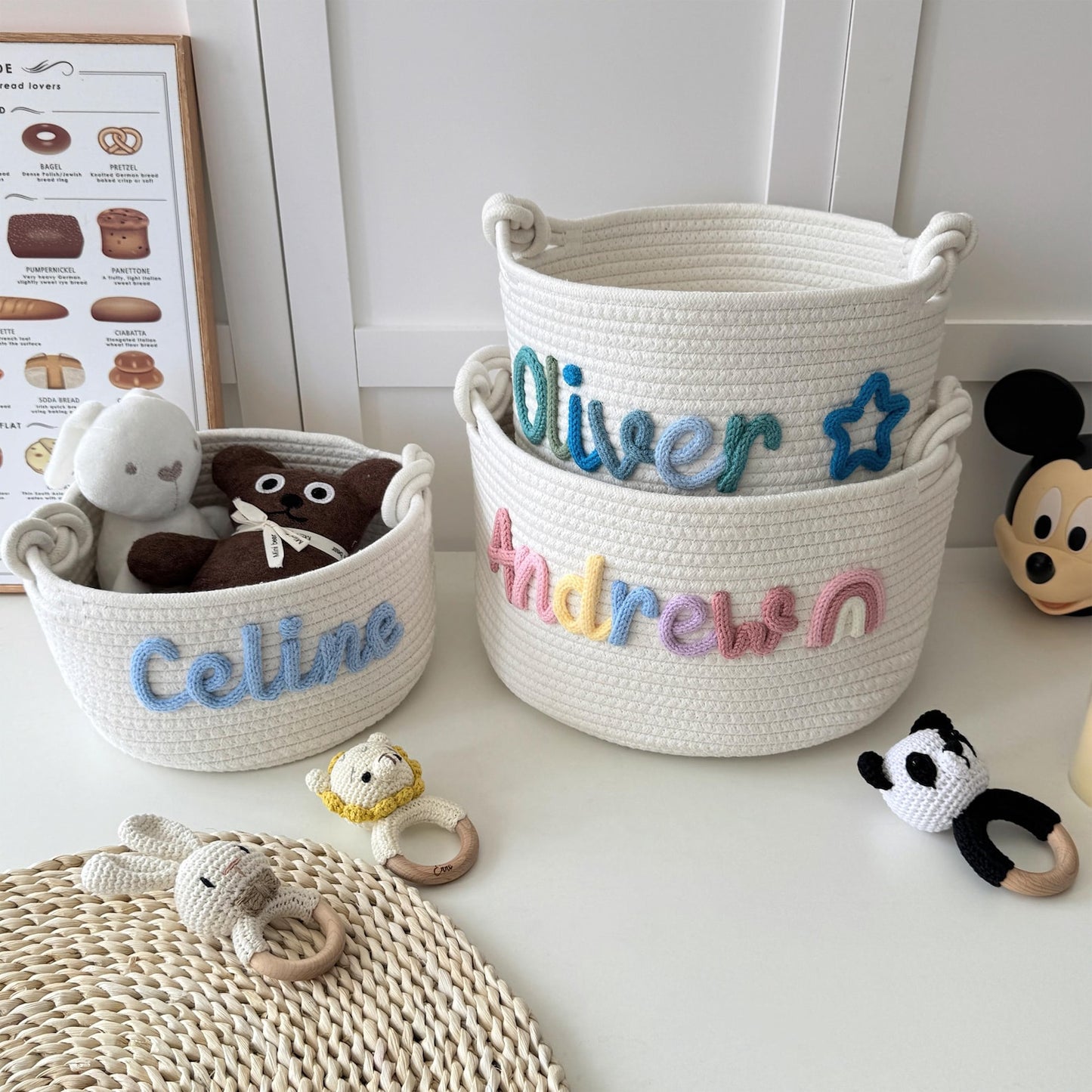 Custom Baby Gift Basket - Handmade Personalized Easter Basket - Newborn Baby Shower Gift - Organic Cotton Rope Nursery Decor - Keepsake Storage Bin