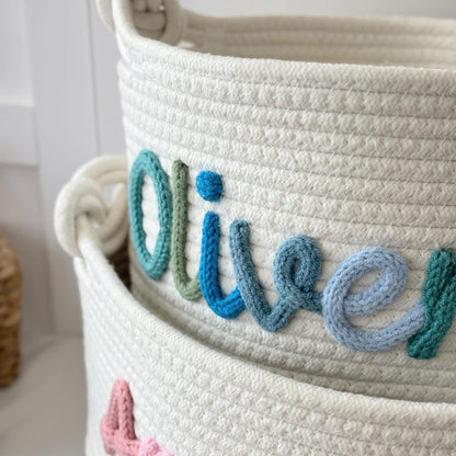 Custom Baby Gift Basket - Handmade Personalized Easter Basket - Newborn Baby Shower Gift - Organic Cotton Rope Nursery Decor - Keepsake Storage Bin