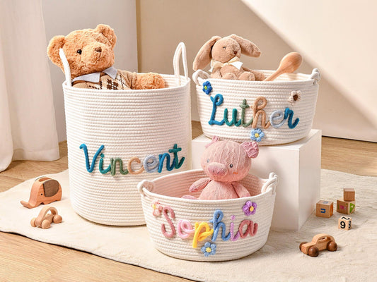 The Perfect All-in-One Baby Shower Gift: Personalized Rope Cotton Basket | Toy Storage & Nursery Organizer