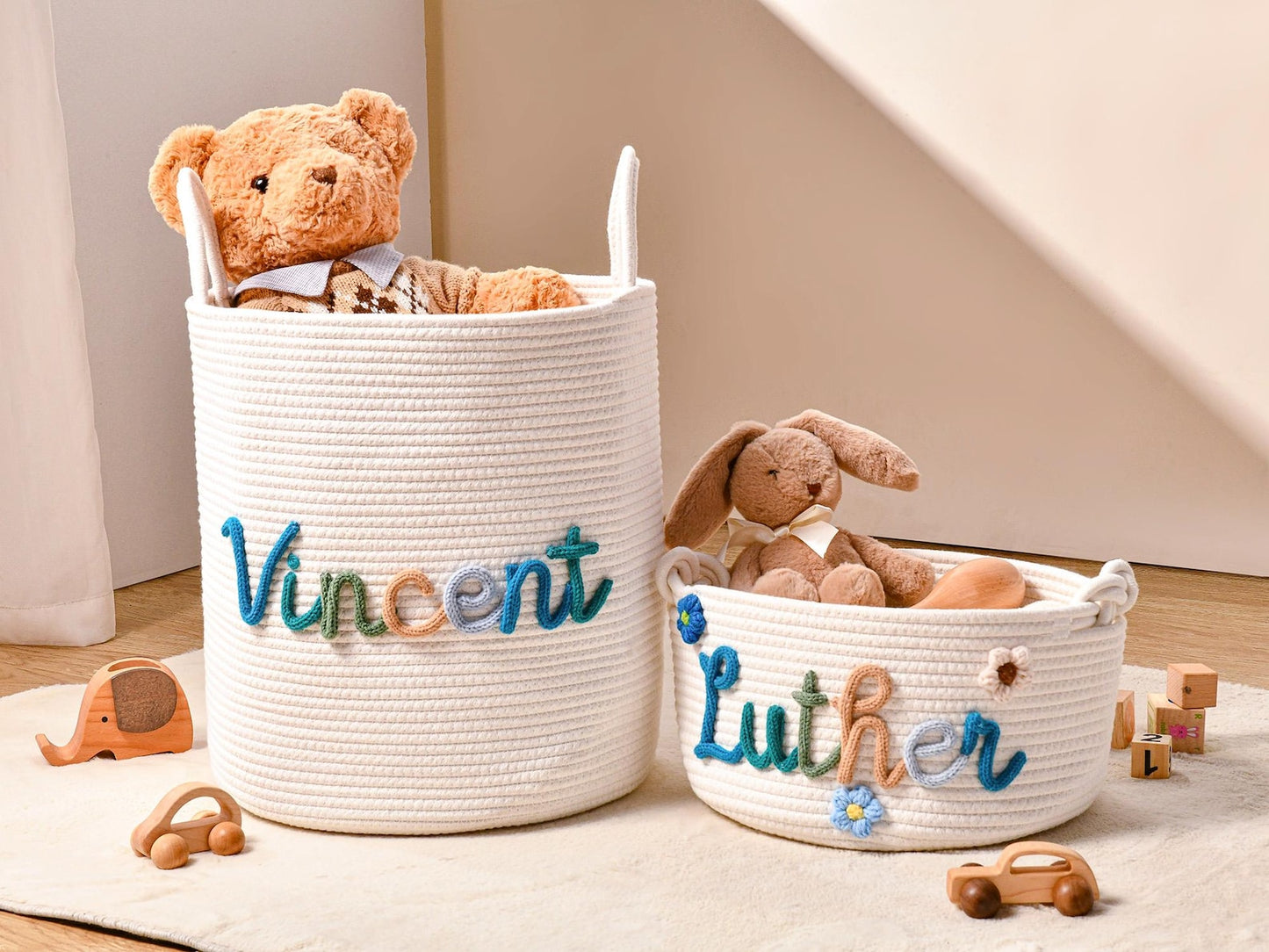 The Perfect All-in-One Baby Shower Gift: Personalized Rope Cotton Basket | Toy Storage & Nursery Organizer