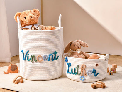 The Perfect All-in-One Baby Shower Gift: Personalized Rope Cotton Basket | Toy Storage & Nursery Organizer