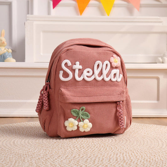 High-quality school backpack made of corduroy fabric – with embroidered name field