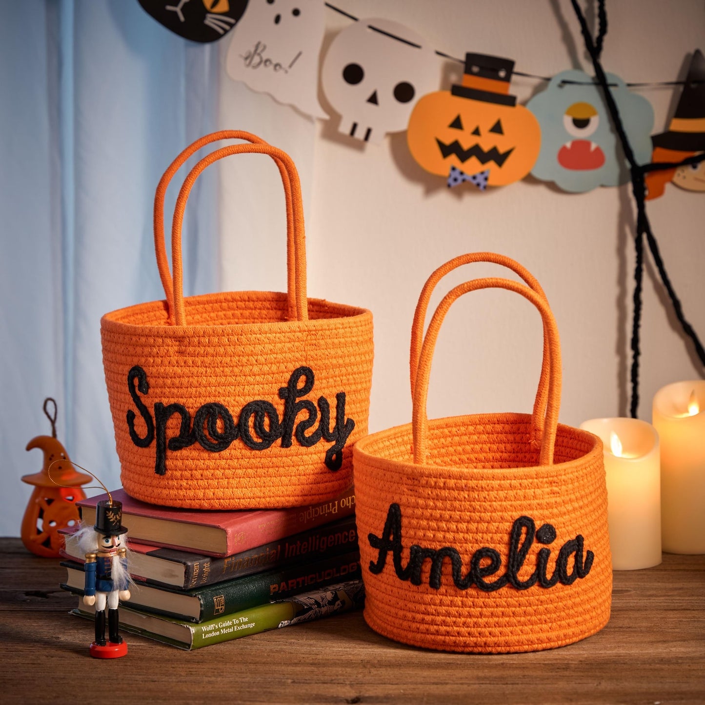 Personalized Halloween Candy Basket - Custom Trick or Treat Pail for Kids, Spooky Ghost Bucket, Halloween Party Favor Bag with Name, Handmade Candy Collector