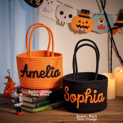 Personalized Halloween Candy Basket - Custom Trick or Treat Pail for Kids, Spooky Ghost Bucket, Halloween Party Favor Bag with Name, Handmade Candy Collector