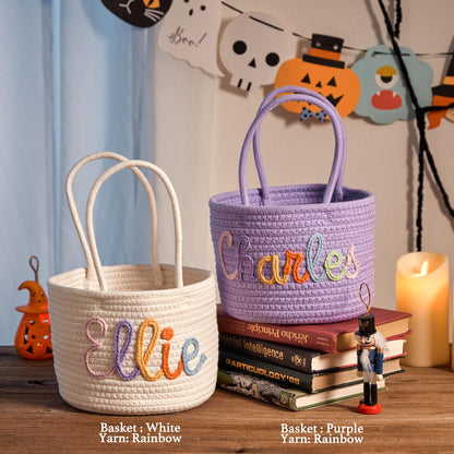 Personalized Halloween Candy Basket - Custom Trick or Treat Pail for Kids, Spooky Ghost Bucket, Halloween Party Favor Bag with Name, Handmade Candy Collector