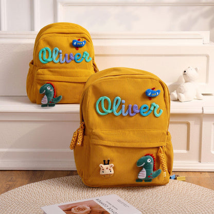 High-quality school backpack made of corduroy fabric – with embroidered name field