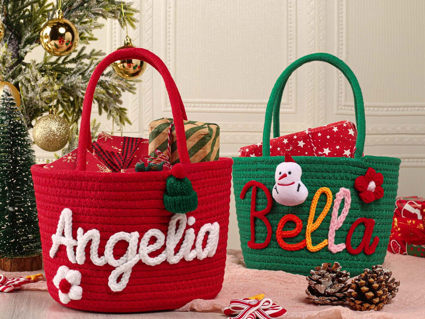 Custom Name Christmas Gift Basket | Personalized Holiday Decor for Kids