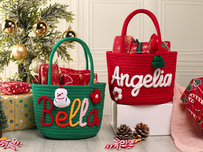 Custom Name Christmas Gift Basket | Personalized Holiday Decor for Kids