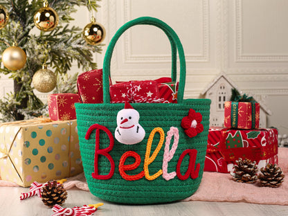 Custom Name Christmas Gift Basket | Personalized Holiday Decor for Kids