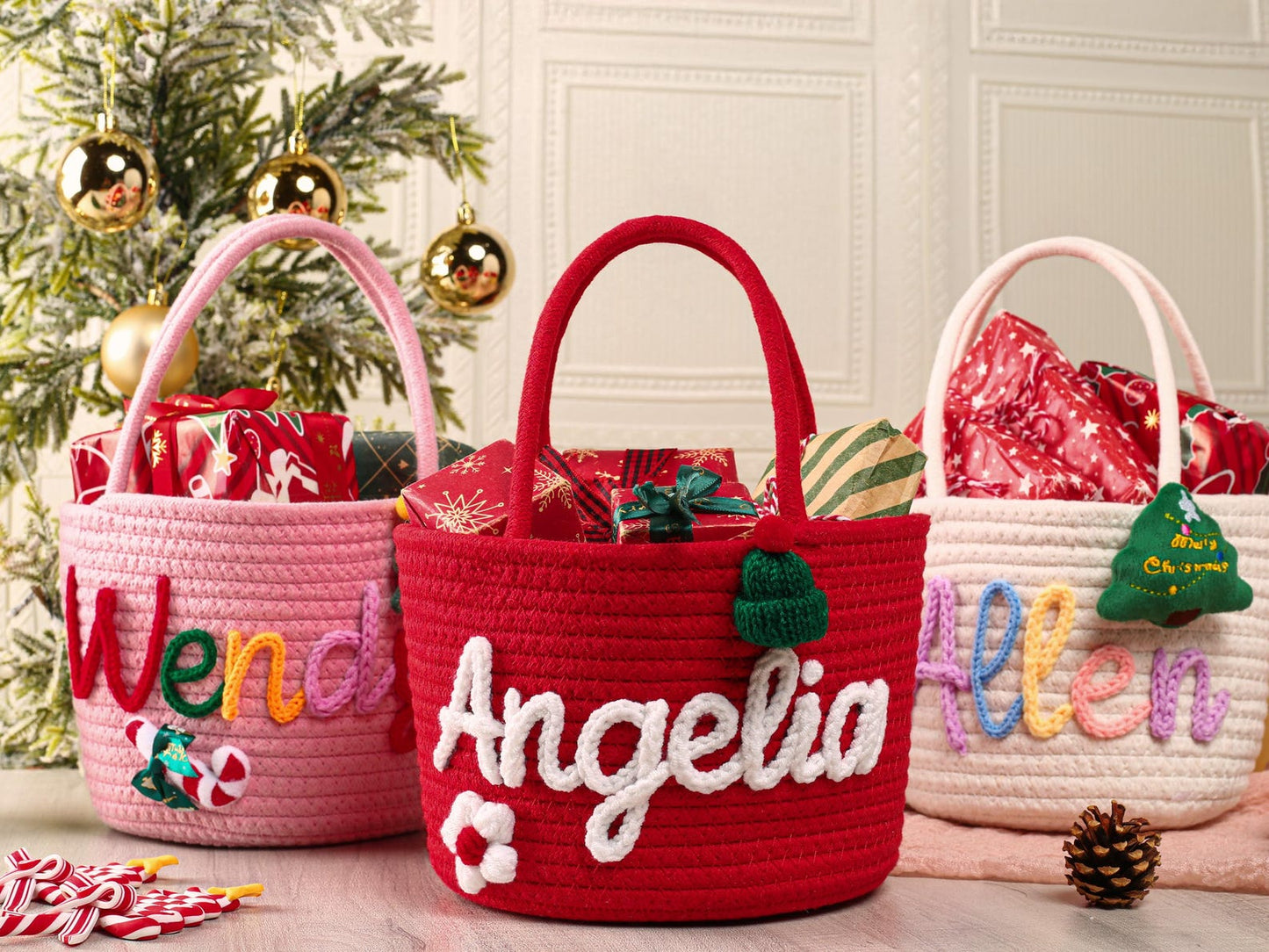 Custom Name Christmas Gift Basket | Personalized Holiday Decor for Kids