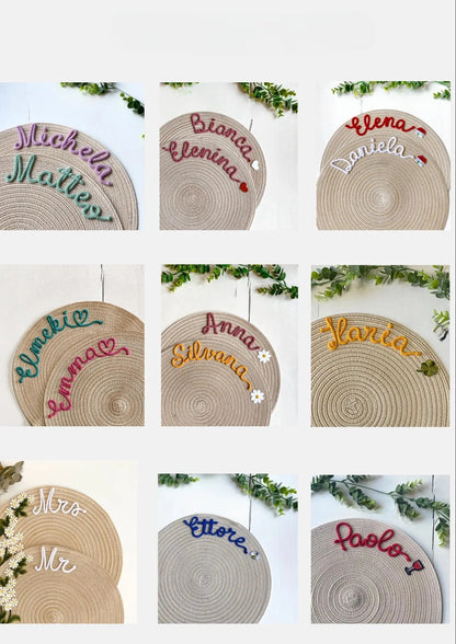 Custom Embroidered Placemats - Personalized Set of Names - Unique Housewarming, Christmas, Mother's Day Gift for Family - Washable Home Dining Decor