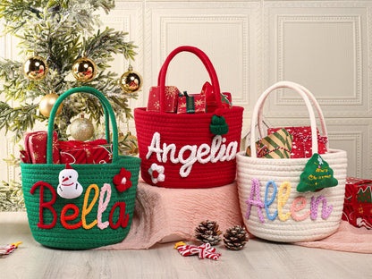 Custom Name Christmas Gift Basket | Personalized Holiday Decor for Kids