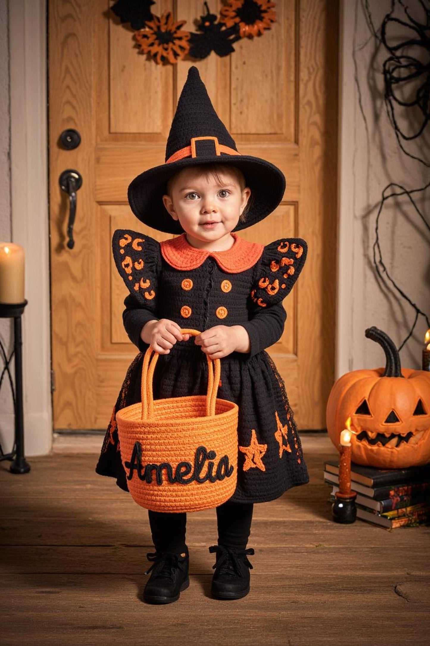 Personalized Halloween Candy Basket - Custom Trick or Treat Pail for Kids, Spooky Ghost Bucket, Halloween Party Favor Bag with Name, Handmade Candy Collector