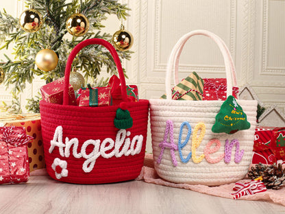 Custom Name Christmas Gift Basket | Personalized Holiday Decor for Kids