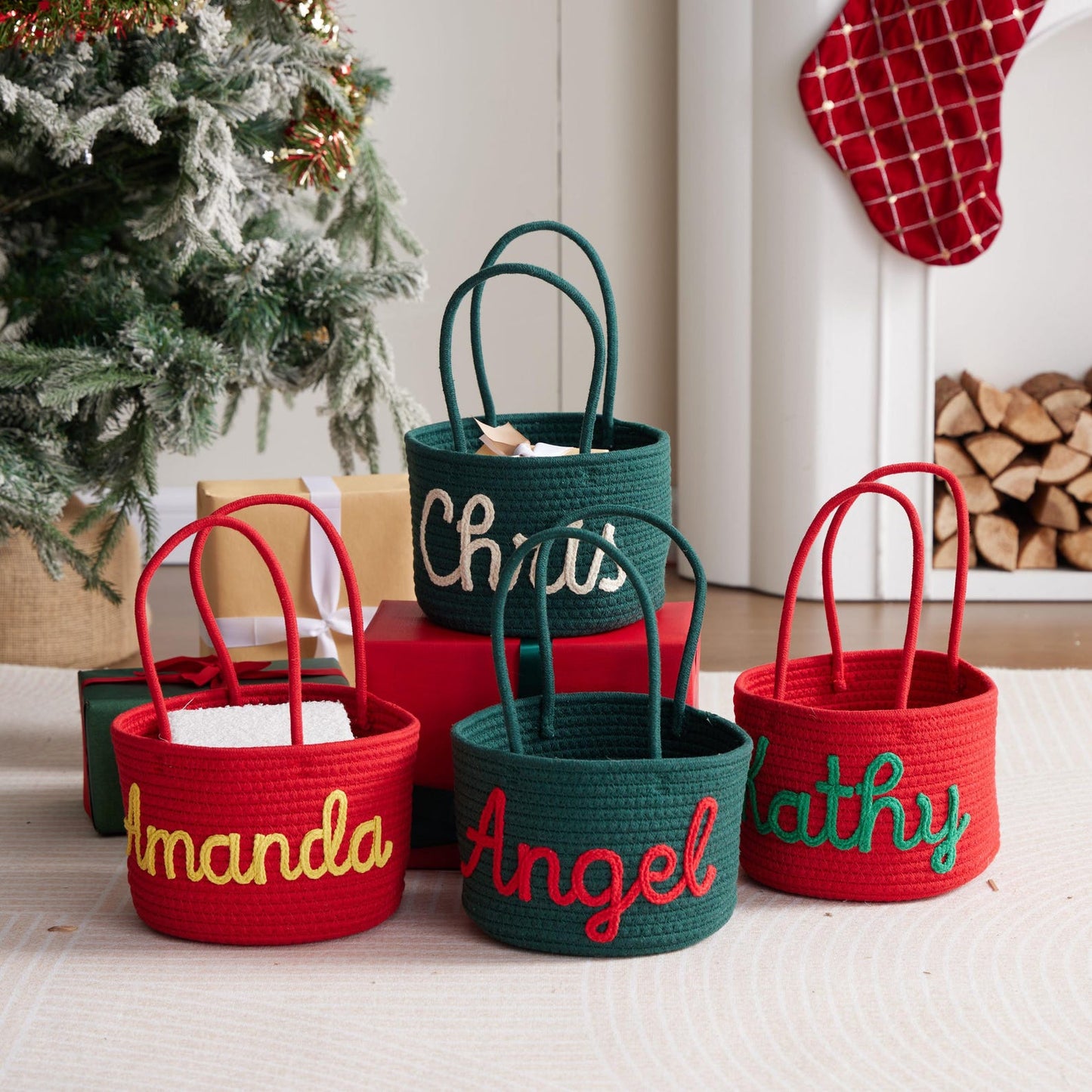 Personalized Christmas Cotton Basket for Your Little Elf | Custom Nursery Gift & Toy Organizer