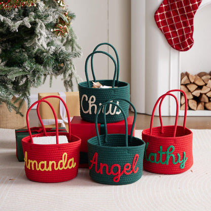 Personalized Christmas Cotton Basket for Your Little Elf | Custom Nursery Gift & Toy Organizer