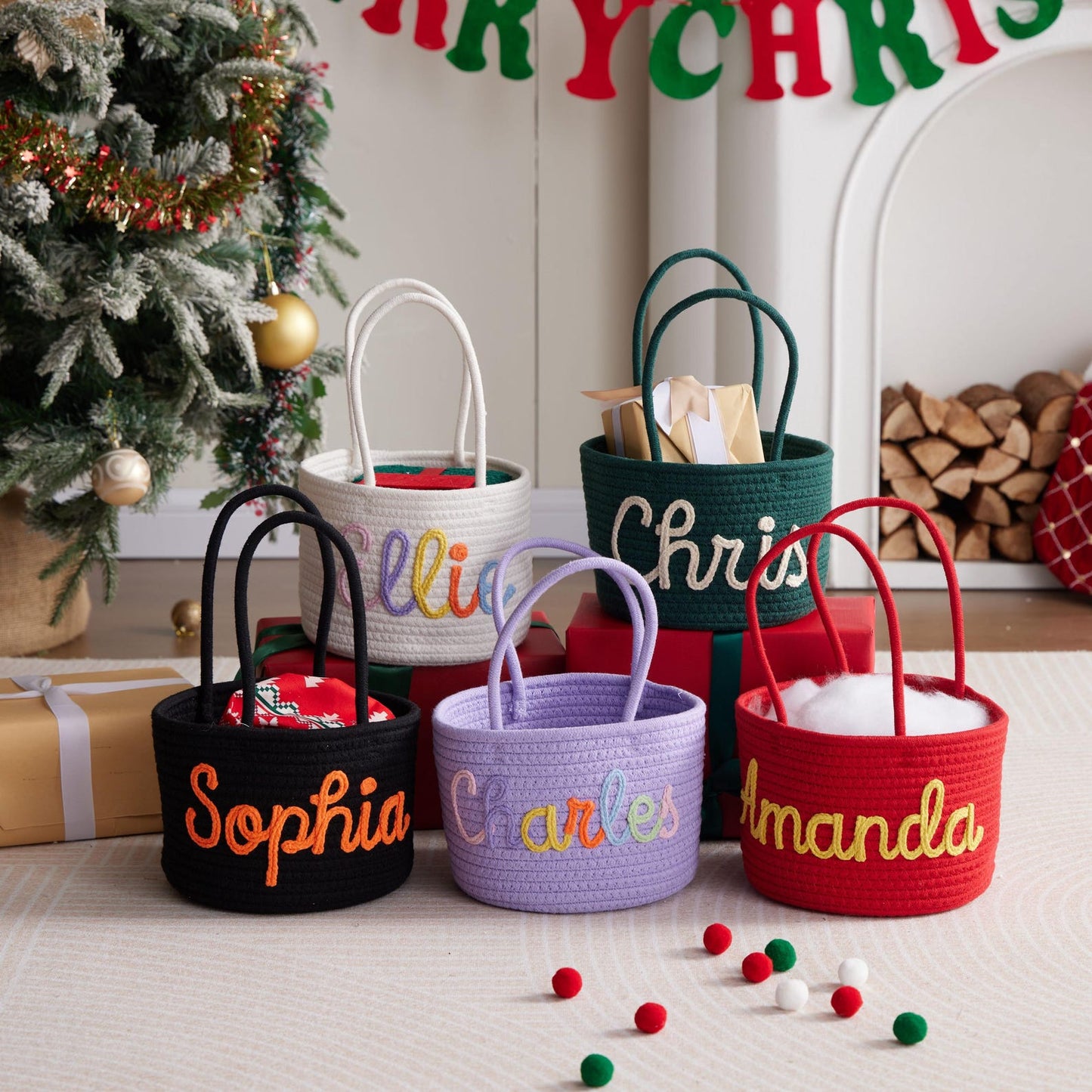 Personalized Christmas Cotton Basket for Your Little Elf | Custom Nursery Gift & Toy Organizer