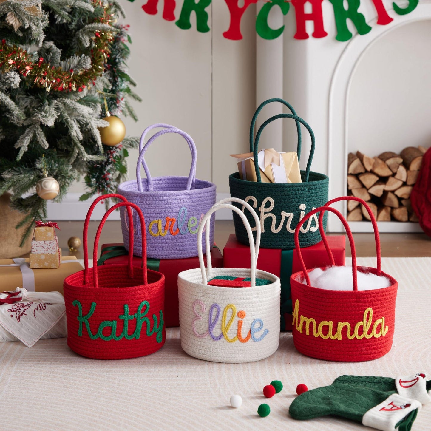 Personalized Christmas Cotton Basket for Your Little Elf | Custom Nursery Gift & Toy Organizer