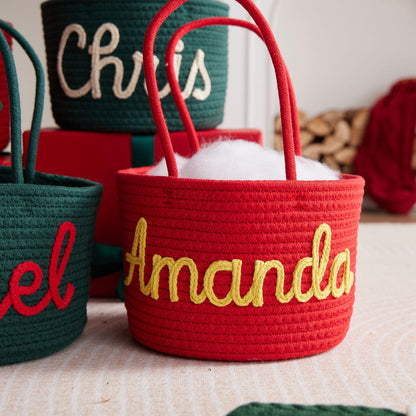 Personalized Christmas Cotton Basket for Your Little Elf | Custom Nursery Gift & Toy Organizer