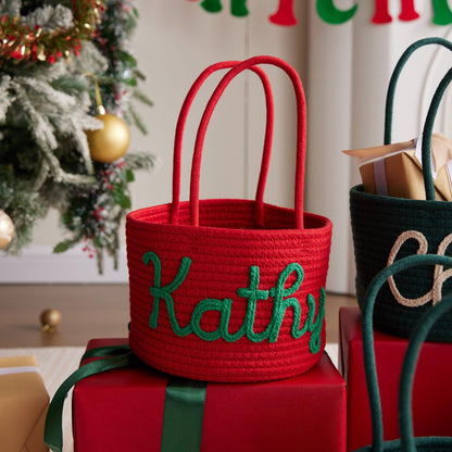 Personalized Christmas Cotton Basket for Your Little Elf | Custom Nursery Gift & Toy Organizer