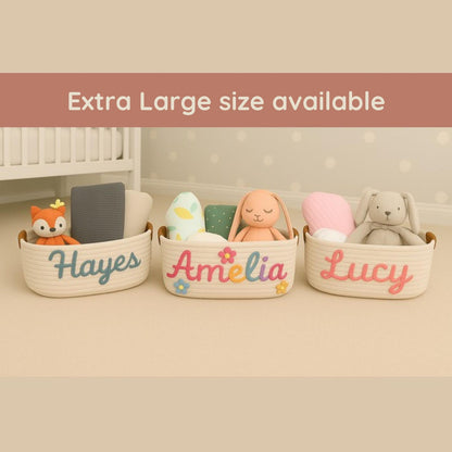 Personalized Baby Keepsake Basket Handmade Rope Cotton Treasure for Newborn & Nursery