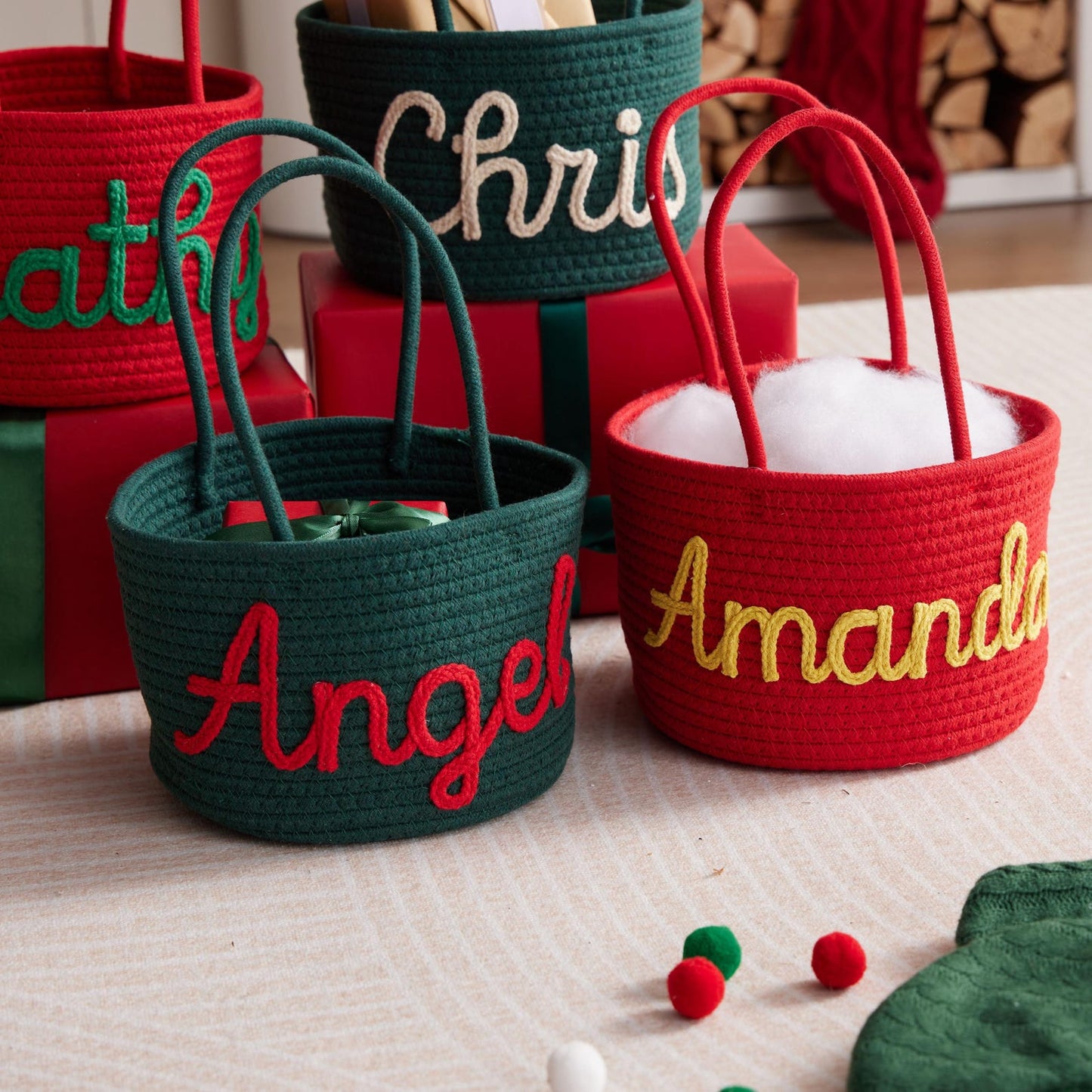 Personalized Christmas Cotton Basket for Your Little Elf | Custom Nursery Gift & Toy Organizer