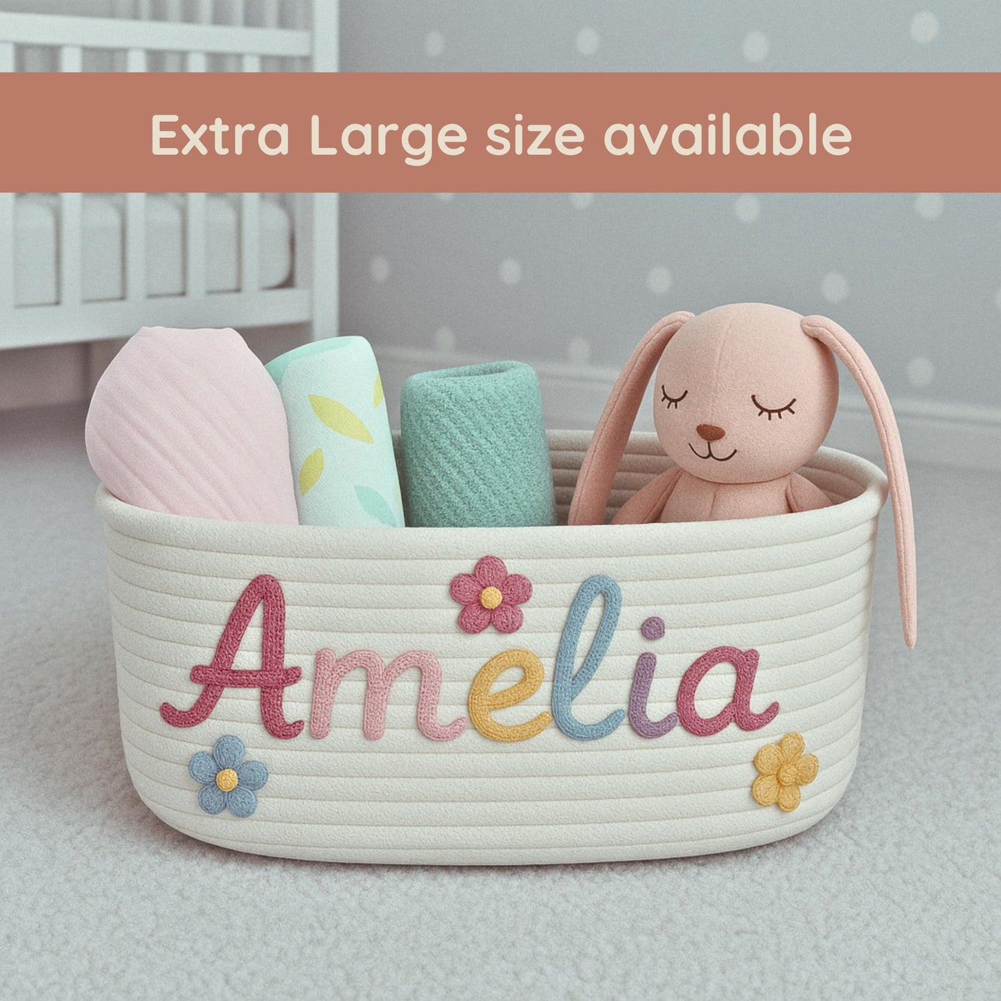 Personalized Baby Keepsake Basket Handmade Rope Cotton Treasure for Newborn & Nursery