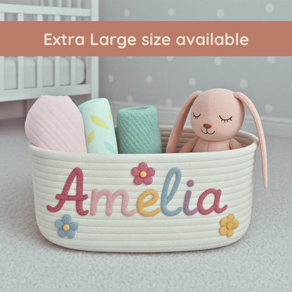 Personalized Baby Keepsake Basket Handmade Rope Cotton Treasure for Newborn & Nursery