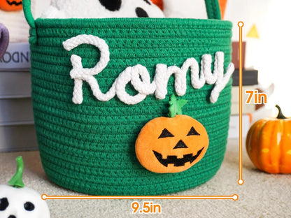 Customized Halloween Treat Basket - Personalized Trick or-Treat Bucket, Spooky Candy Bag Collection for Kids & Family, Ghost-Themed Gift Handcrafted Candy Pail