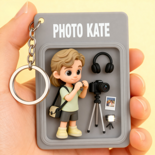 Fun cartoon music playing acrylic 2D keychain. Personalized gift for musicians, band members, and music fans.