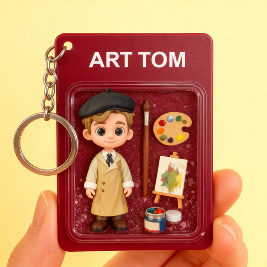 Cartoon style acrylic painting 2D acrylic keychain. Perfect personalized gift for painters, designers, and art lovers.