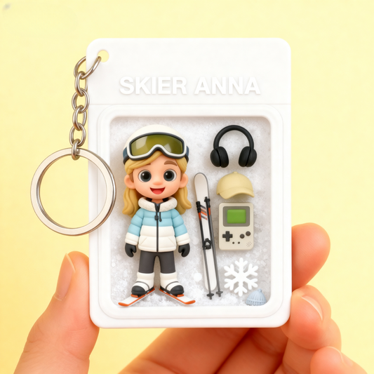 Custom Skiing 2D acrylic Keychain – Cartoon Style Winter Sports Gift