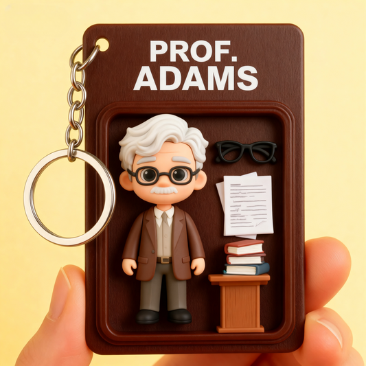 Unique professor 2D acrylic keychain in cartoon style. Great personalized gift for professors, scholars, and graduation ceremonies.