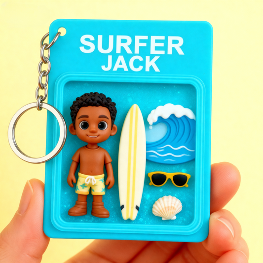 Custom Surfing 2D acrylic Keychain – Cartoon Style Surfer Gift