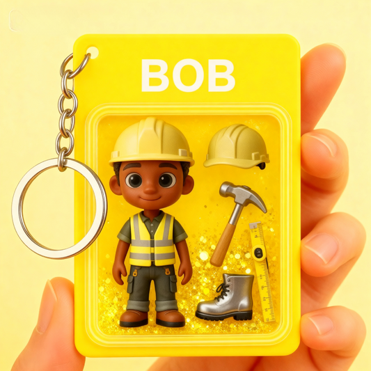 Custom Construction Worker 2D acrylic Keychain – Cartoon Style Builder Gift