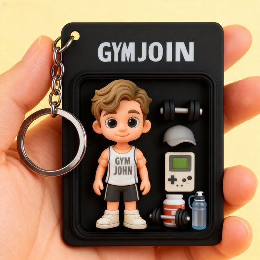 Cartoon style acrylic fitness 2D acrylic keychain. Personalized gift for gym lovers, weightlifters, and bodybuilders.