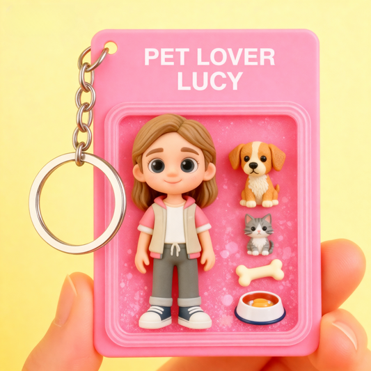 Custom Pet Lover 2D acrylic Keychain – Cute Cartoon Animal Gift