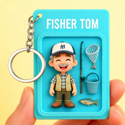 Custom Fishing 2D acrylic Keychain – Cartoon Style Angler Gift