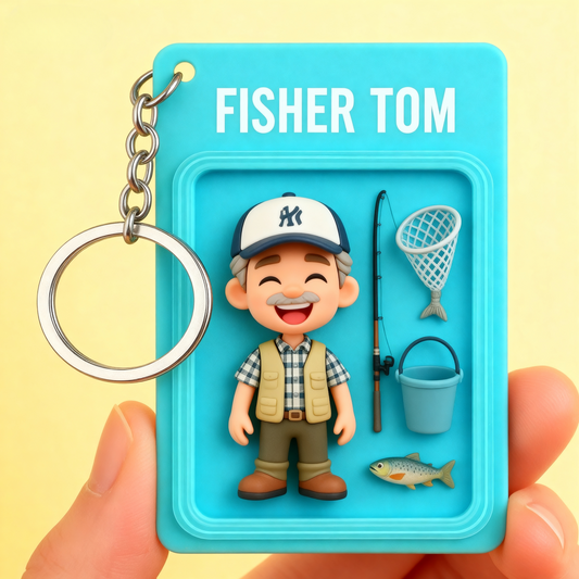 Custom Fishing 2D acrylic Keychain – Cartoon Style Angler Gift